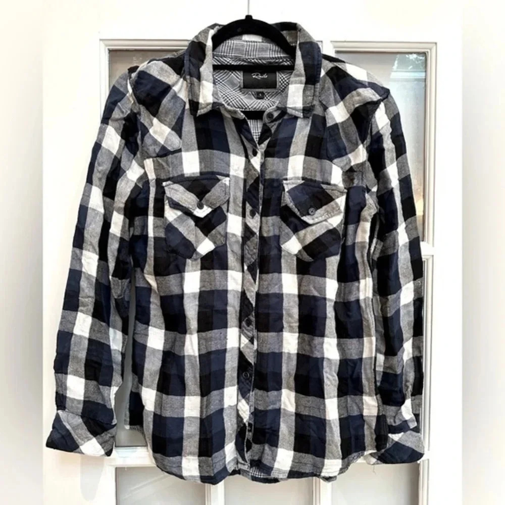 Rails Women’s Blue White in Cozy Plaid Button Down Flannel Shirt Size Small S